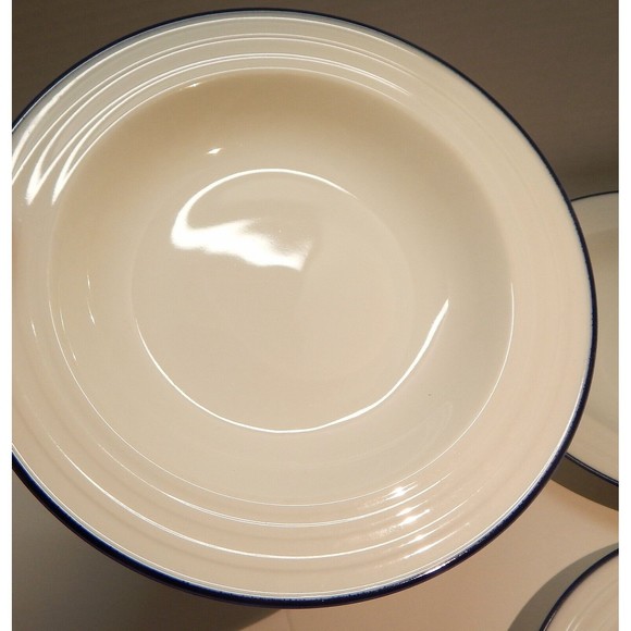 Raffine Sigma Fine Porcelain Soup Bowl Raised Detail Blue Rim Japan Set of 4 - Picture 5 of 10